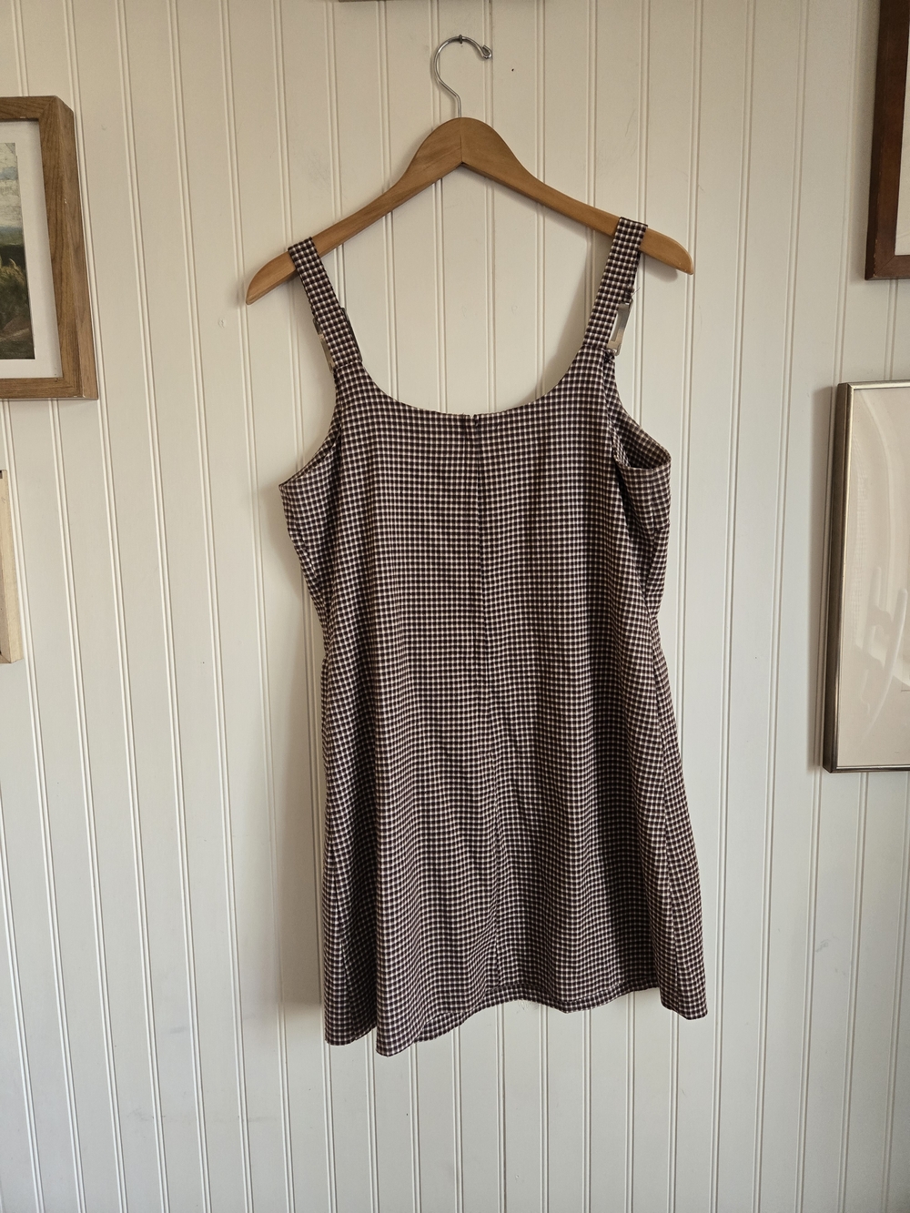Vintage Brown Gingham Strap Retro Mini Dress - Picture 6 of 11